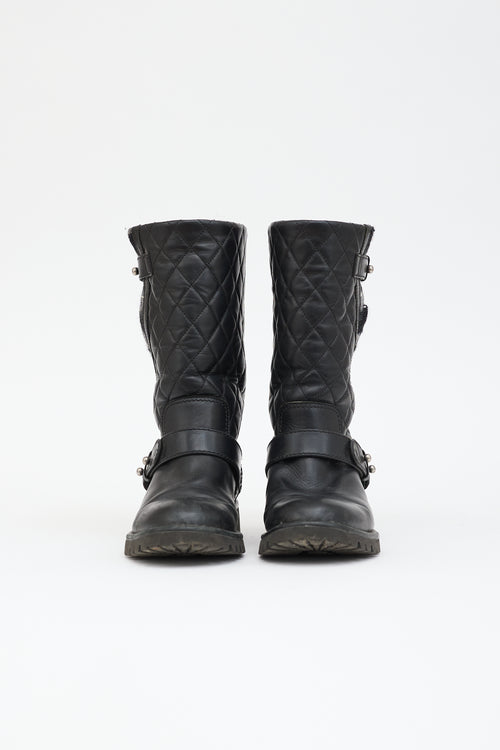 Chanel Quilted Leather & Knit Boot