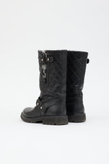 Chanel Quilted Leather & Knit Boot
