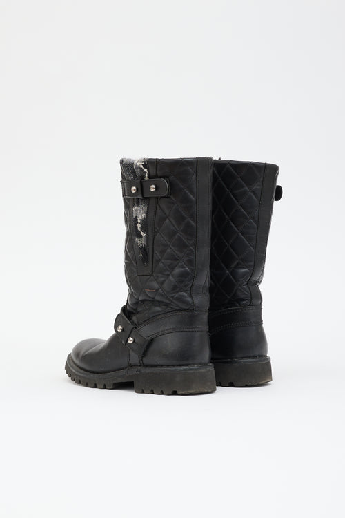 Chanel Quilted Leather & Knit Boot