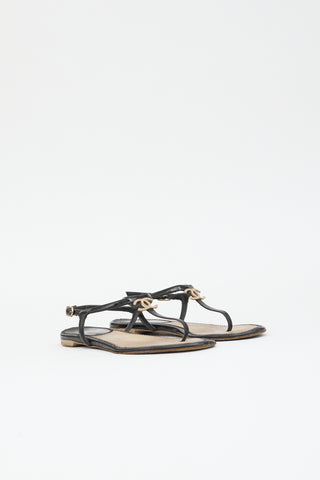 Chanel Patent T-Strap CC Sandal
