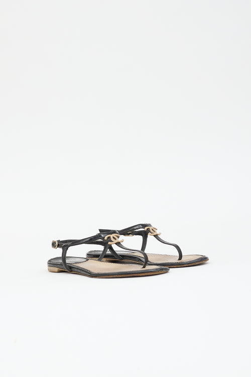 Chanel Patent T-Strap CC Sandal