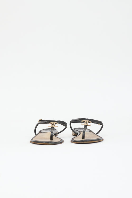 Chanel Patent T-Strap CC Sandal