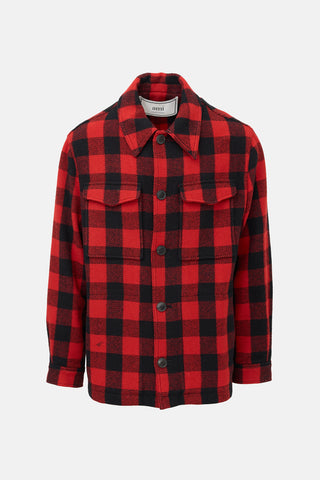 AMI Paris Wool Check Shirt Jacket