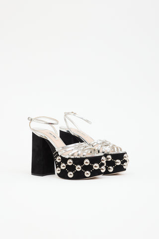 Miu Miu Suede Studded Platform  Sandal