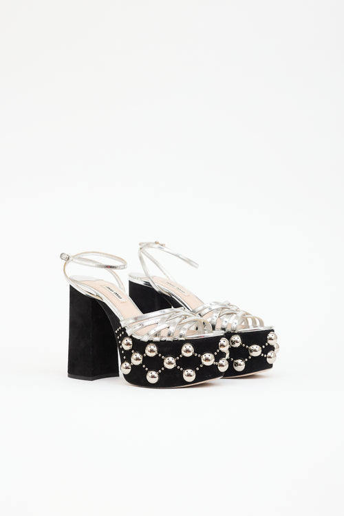 Miu Miu Suede Studded Platform  Sandal