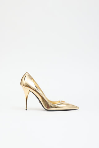 Prada Metallic Patent Pump