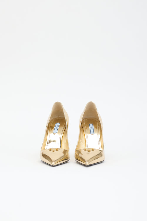 Prada Metallic Patent Pump