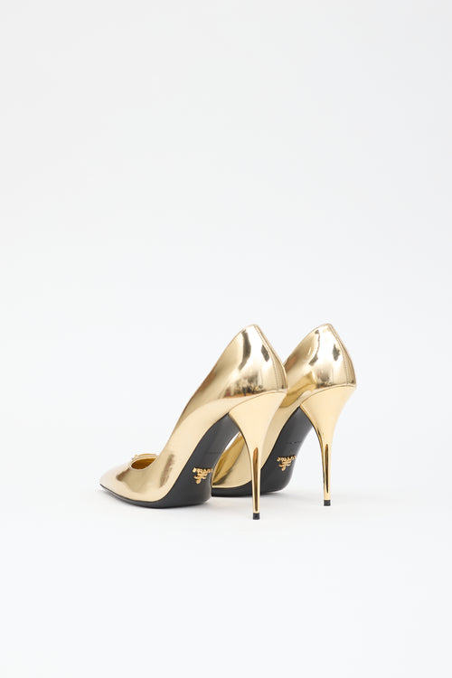Prada Metallic Patent Pump