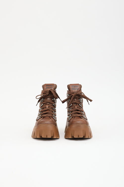 Miu Miu Leather Platform Hiking Boot