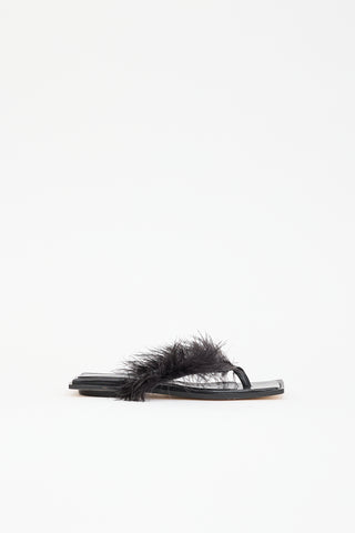 Helmut Lang Leather & Feather Sandal
