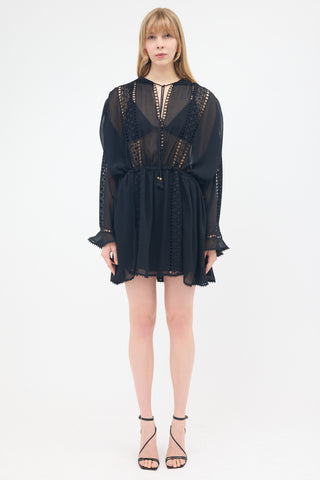 Philosophy di Alberta Ferretti Crinkled Sheer & Lace Dress