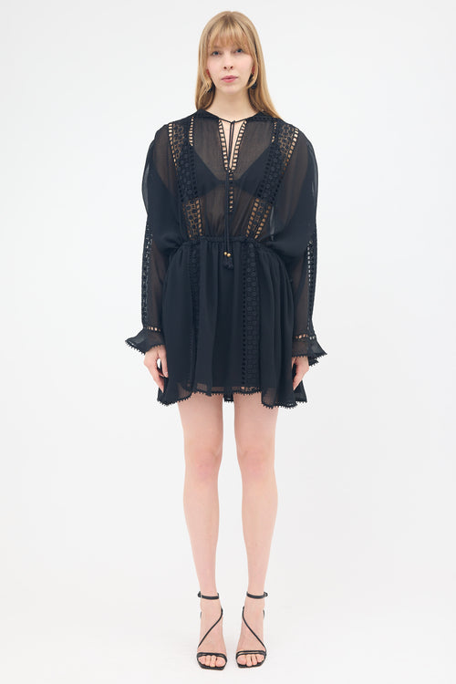 Philosophy di Alberta Ferretti Crinkled Sheer & Lace Dress