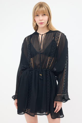 Philosophy di Alberta Ferretti Crinkled Sheer & Lace Dress