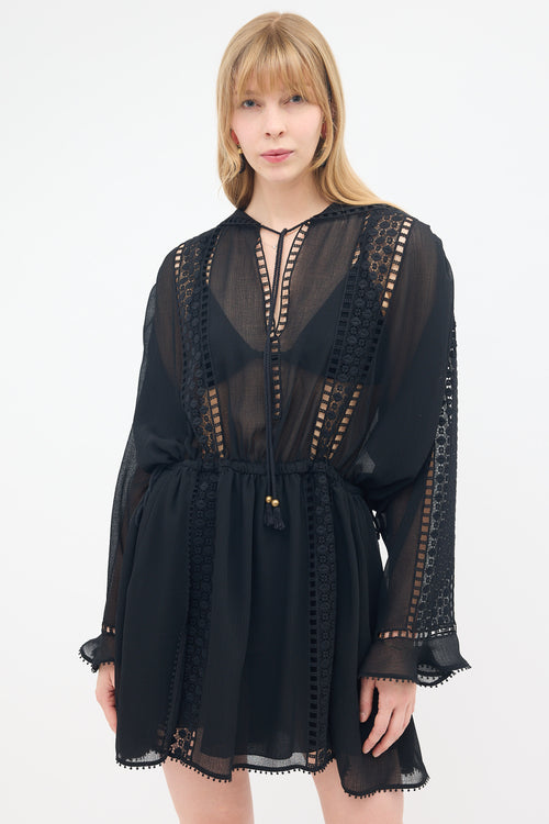 Philosophy di Alberta Ferretti Crinkled Sheer & Lace Dress