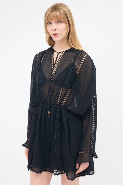 Philosophy di Alberta Ferretti Crinkled Sheer & Lace Dress