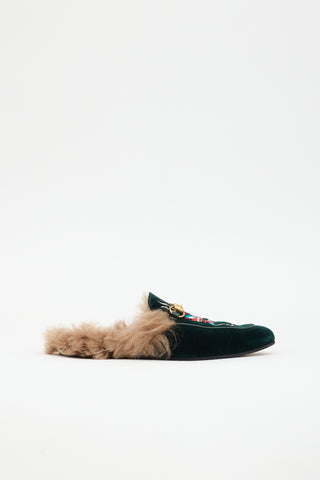 Gucci Velvet & Fur Princetown Mule
