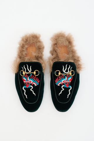Gucci Velvet & Fur Princetown Mule