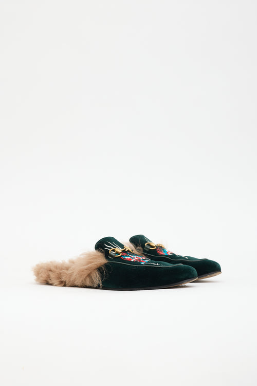 Gucci Velvet & Fur Princetown Mule