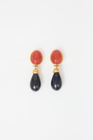 Carole Tanenbaum Vintage for VSP Debossed Cabochon Drop Earrings
