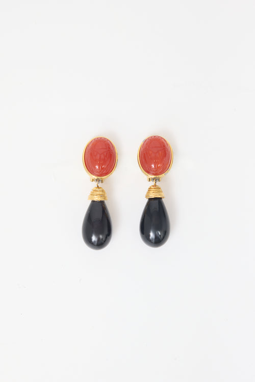 Carole Tanenbaum Vintage for VSP Debossed Cabochon Drop Earrings