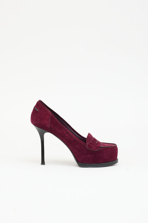 Saint Laurent Suede Penny Loafer Pump