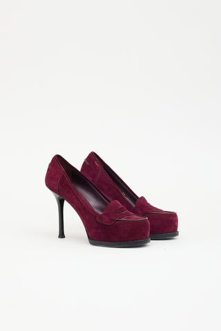 Saint Laurent Suede Penny Loafer Pump