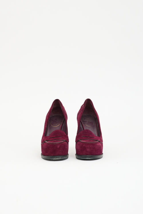 Saint Laurent Suede Penny Loafer Pump