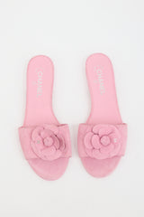 Chanel Suede Camellia CC Sandal