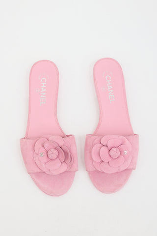 Chanel Suede Camellia CC Sandal