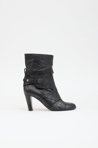 Chanel Leather Quilted CC Boot