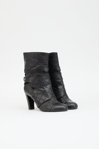 Chanel Leather Quilted CC Boot
