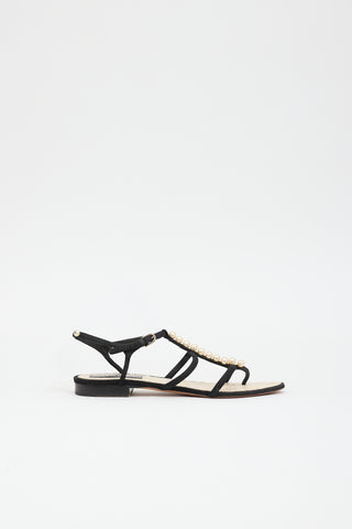 Chanel Suede Pearl CC Sandal