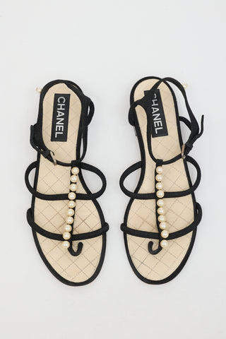 Chanel Suede Pearl CC Sandal