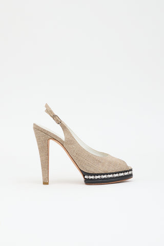 Chanel Canvas & Leather Platform Pump