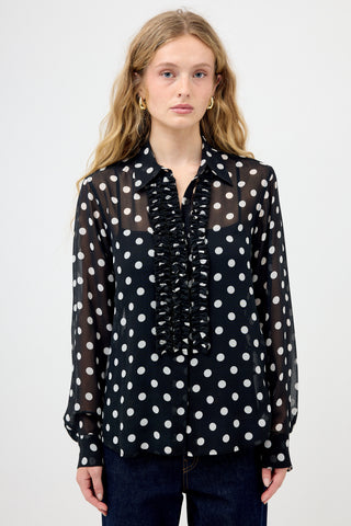 Dries Van Noten Sheer Polka Dot Ruffled Shirt