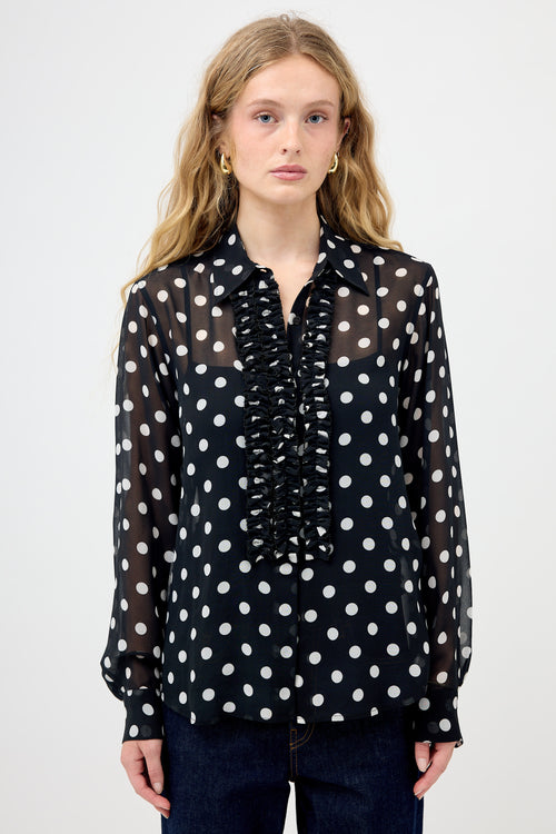 Dries Van Noten Sheer Polka Dot Ruffled Shirt
