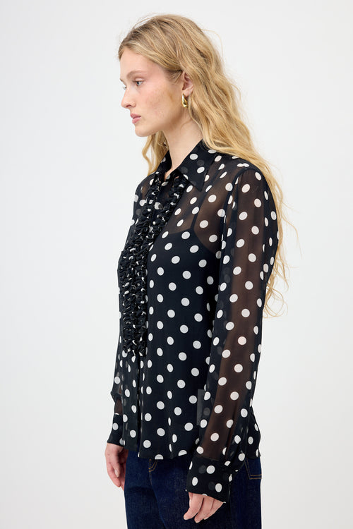 Dries Van Noten Sheer Polka Dot Ruffled Shirt