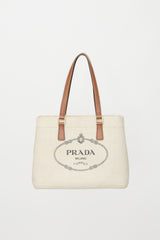 Prada Canvas & Leather Logo Tote Bag