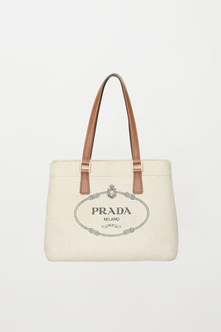 Prada Canvas & Leather Logo Tote Bag