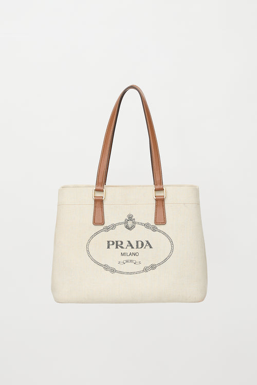 Prada Canvas & Leather Logo Tote Bag