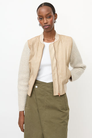 See By Chloé Aged Leather & Ribbed Knit Jacket