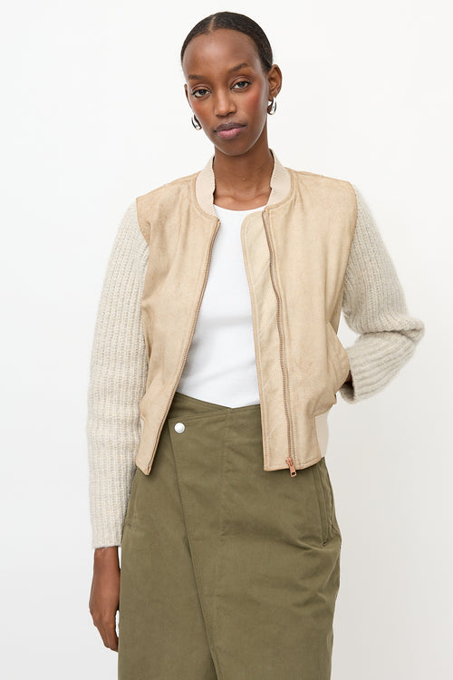 See By Chloé Aged Leather & Ribbed Knit Jacket