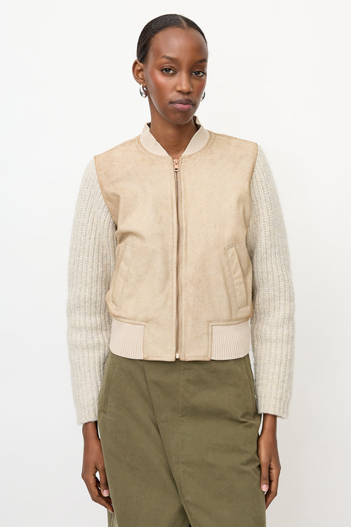 See By Chloé Aged Leather & Ribbed Knit Jacket