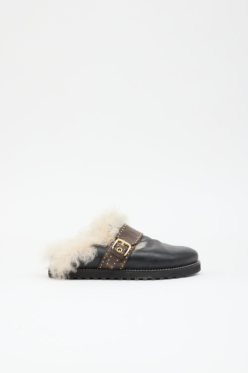 Louis Vuitton Leather & Shearling  Clog
