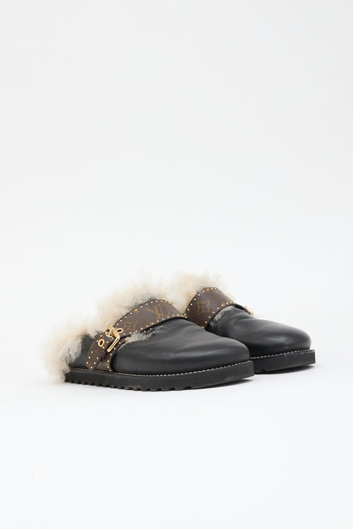 Louis Vuitton Leather & Shearling  Clog
