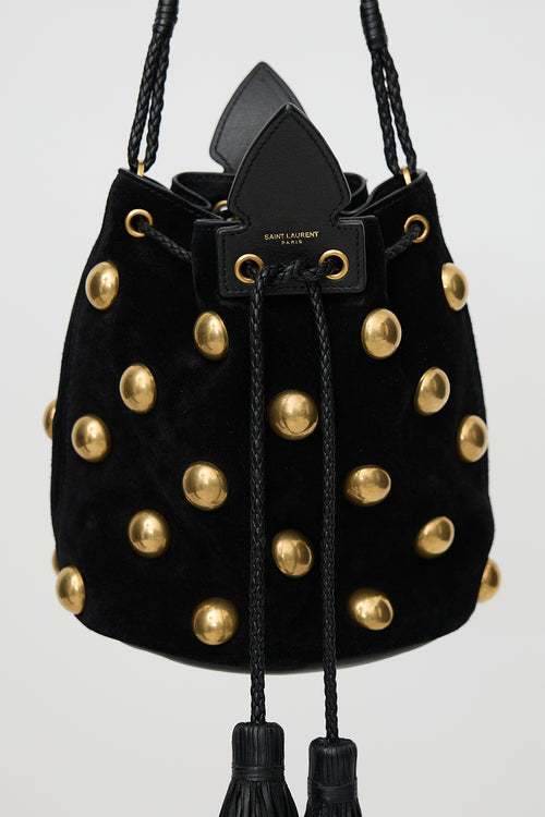 Saint Laurent Suede Studded Small Anja Bucket Bag