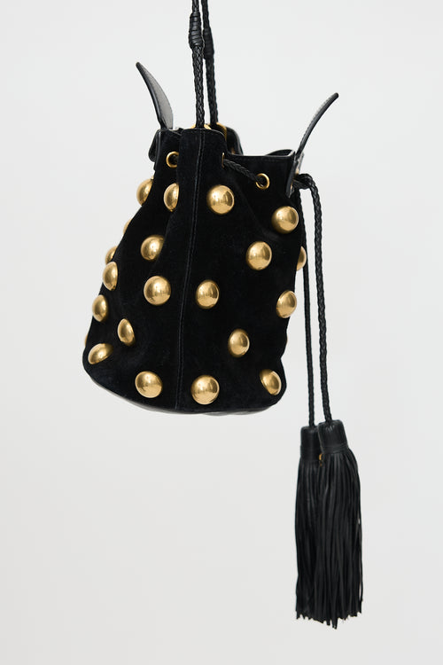 Saint Laurent Suede Studded Small Anja Bucket Bag