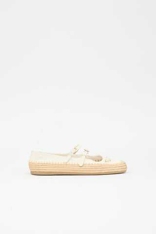 Prada Leather & Raffia Ballerina Flat