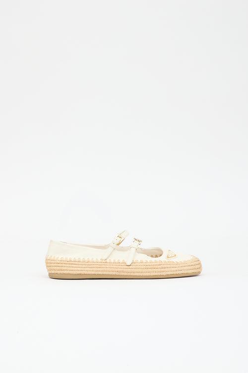 Prada Leather & Raffia Ballerina Flat