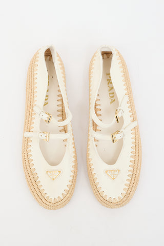 Prada Leather & Raffia Ballerina Flat
